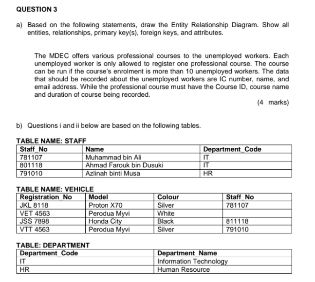  Answer this question please?? QUESTION 3 a) Based on the following