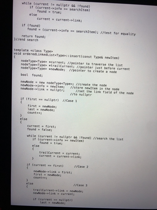a member of class orderedLinkedList. The function takes a sorted linked listed