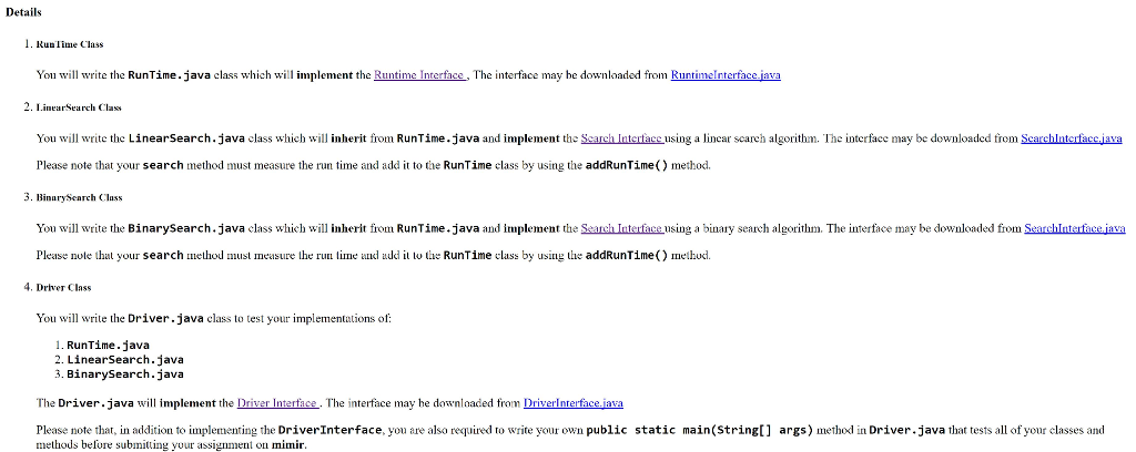  RunTime Class You will write the RunTime.java class which will implement