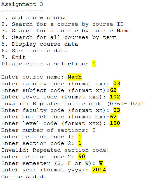 b. Search for course information using either course name or course number