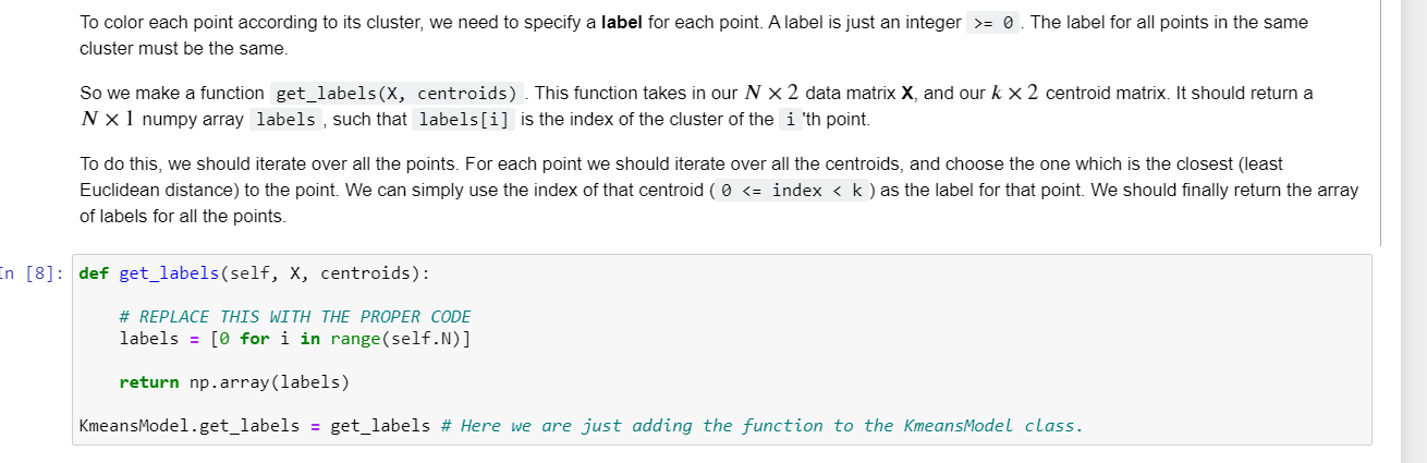 need help with kmeans algorithm, where it says replace To color each