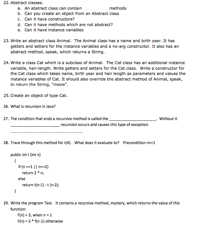 JAVA From 22 to end pleases Thank you ? 22. Abstract classes