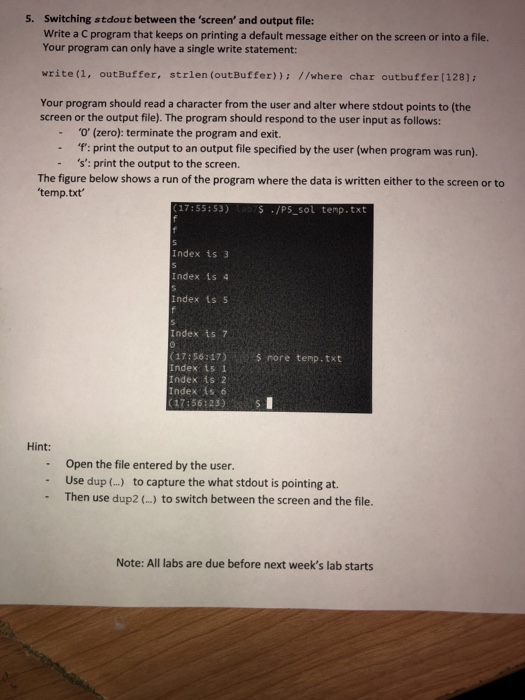  Switching stdout between the 'screen' and output file: Write a C