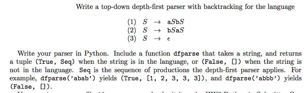  Write a top-down depth-first parser with backtracking for the language (1)