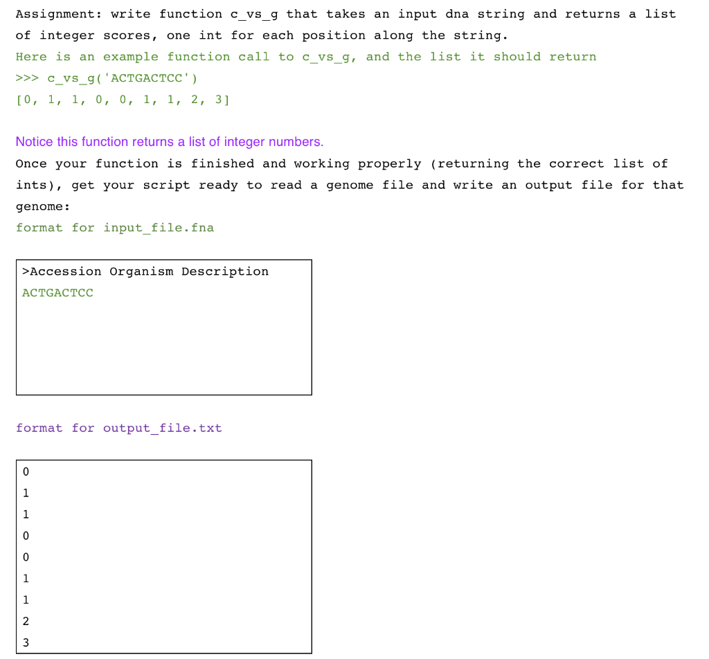 I need a c_vs_g function that takes a dna string as an