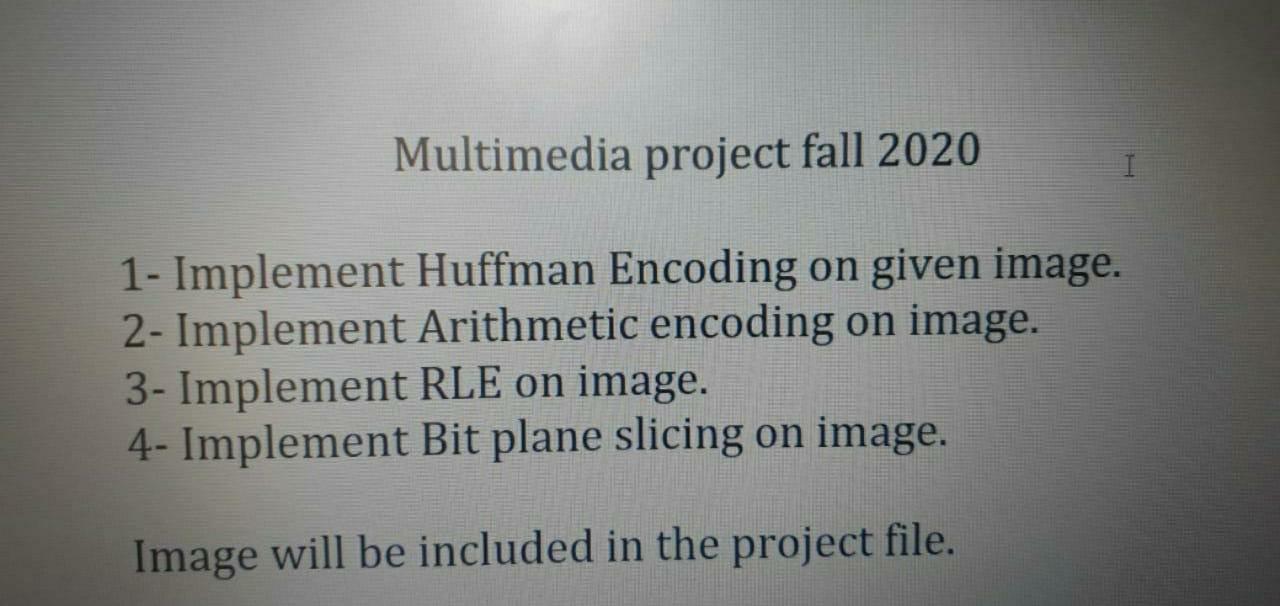 solution using (MATLAB) Multimedia project fall 2020 1- Implement Huffman Encoding on