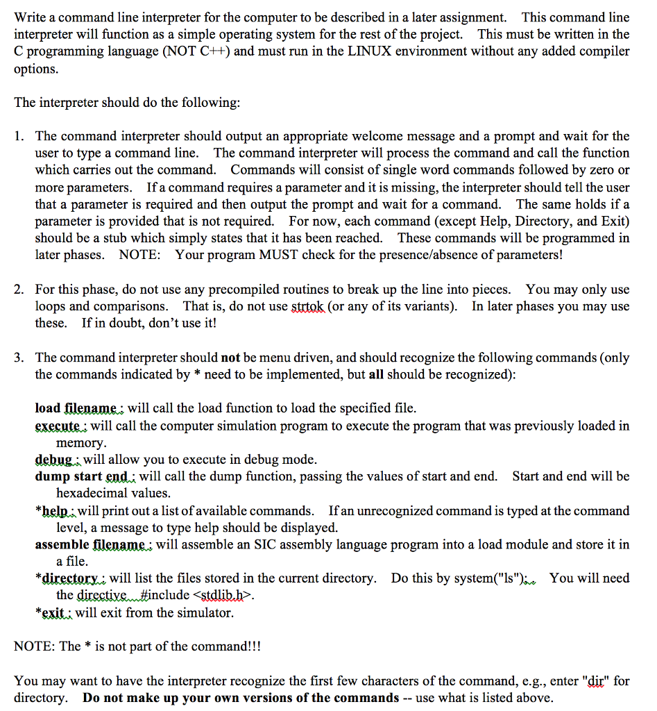 Please provide code ready to run Write a command line interpreter for