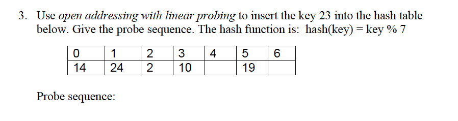 PYTHON 3..please help and explain Use open addressing with linear probing to