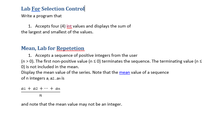  C programming Lab For Selection Control Write a program that 1.