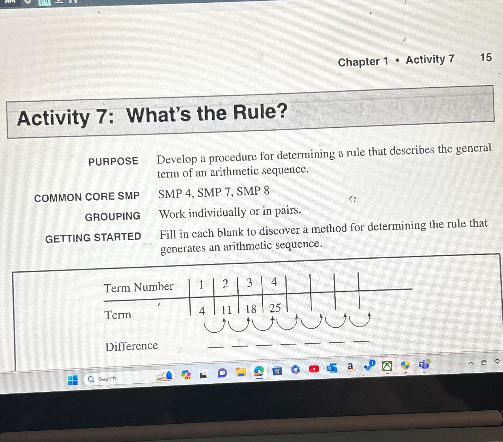  Chapter 1* Activity 7 15 Activity 7: What's the Rule? PURPOSE