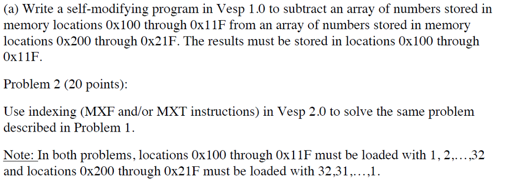  Write a self-modifying program in Vesp 1.0 to subtract an array