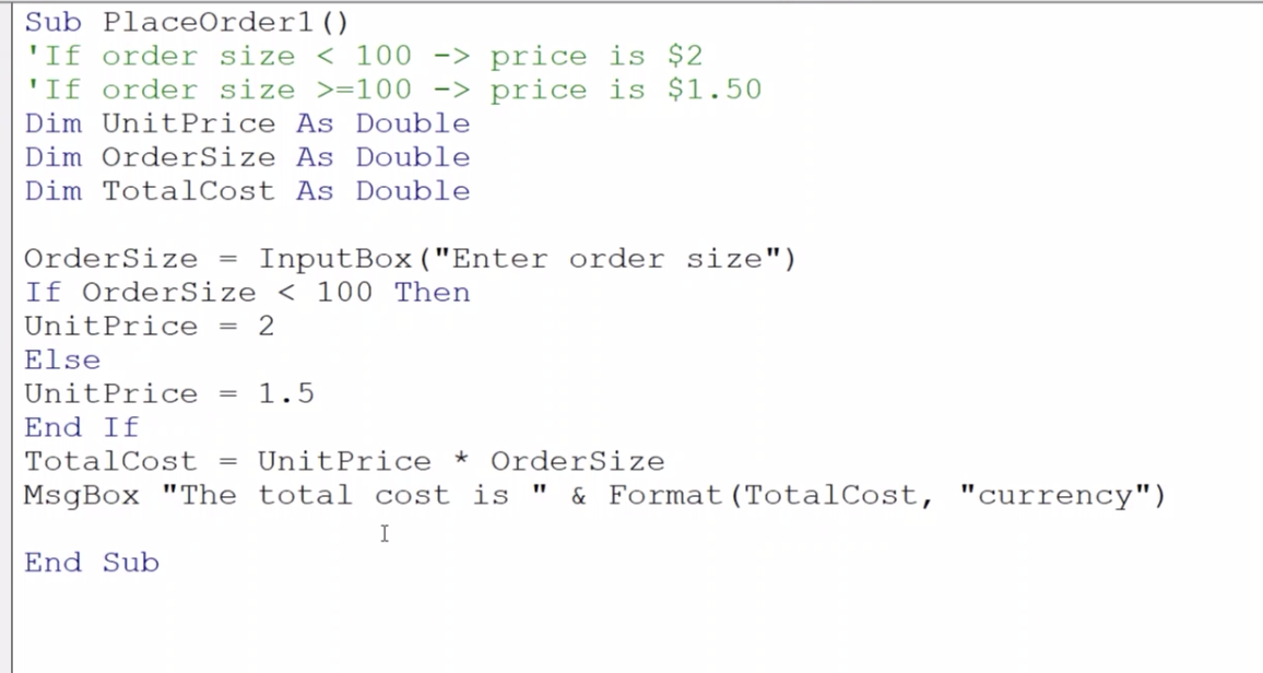 program from today's class to implement the unit price schedule shown in