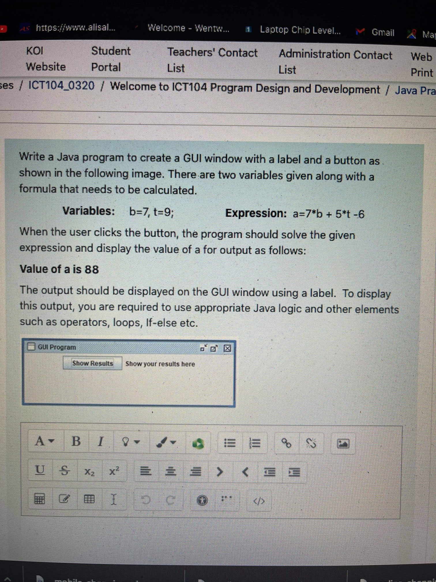  * A: https:/jwww.alisal... Welcome - Wentw... 1 Laptop Chip Level... Gmail