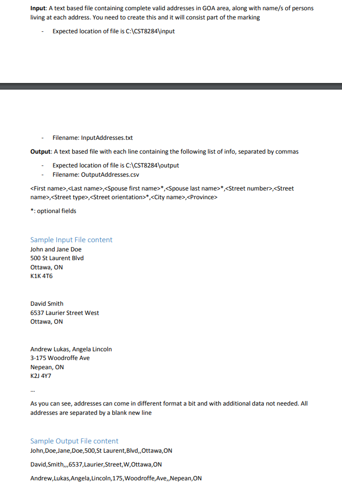 needs to be done in java Input: A text based file containing