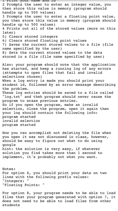 menu to the user 1) Print Author name and ID Enter integer