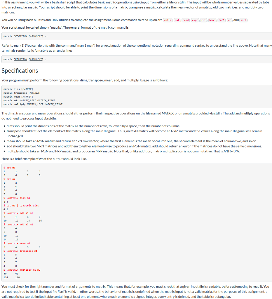 to create the multiply function which is tested by typing "./matrix multiply