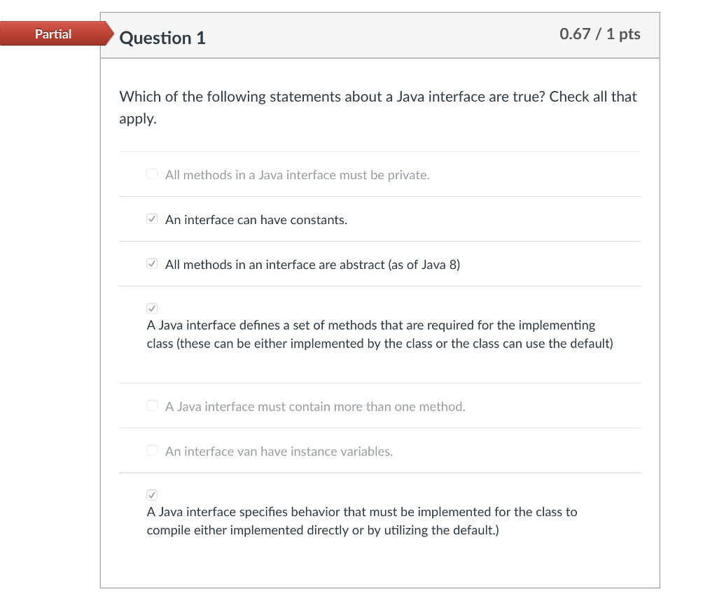 For java interface; I don't know where is incorrect? Partial Question 1