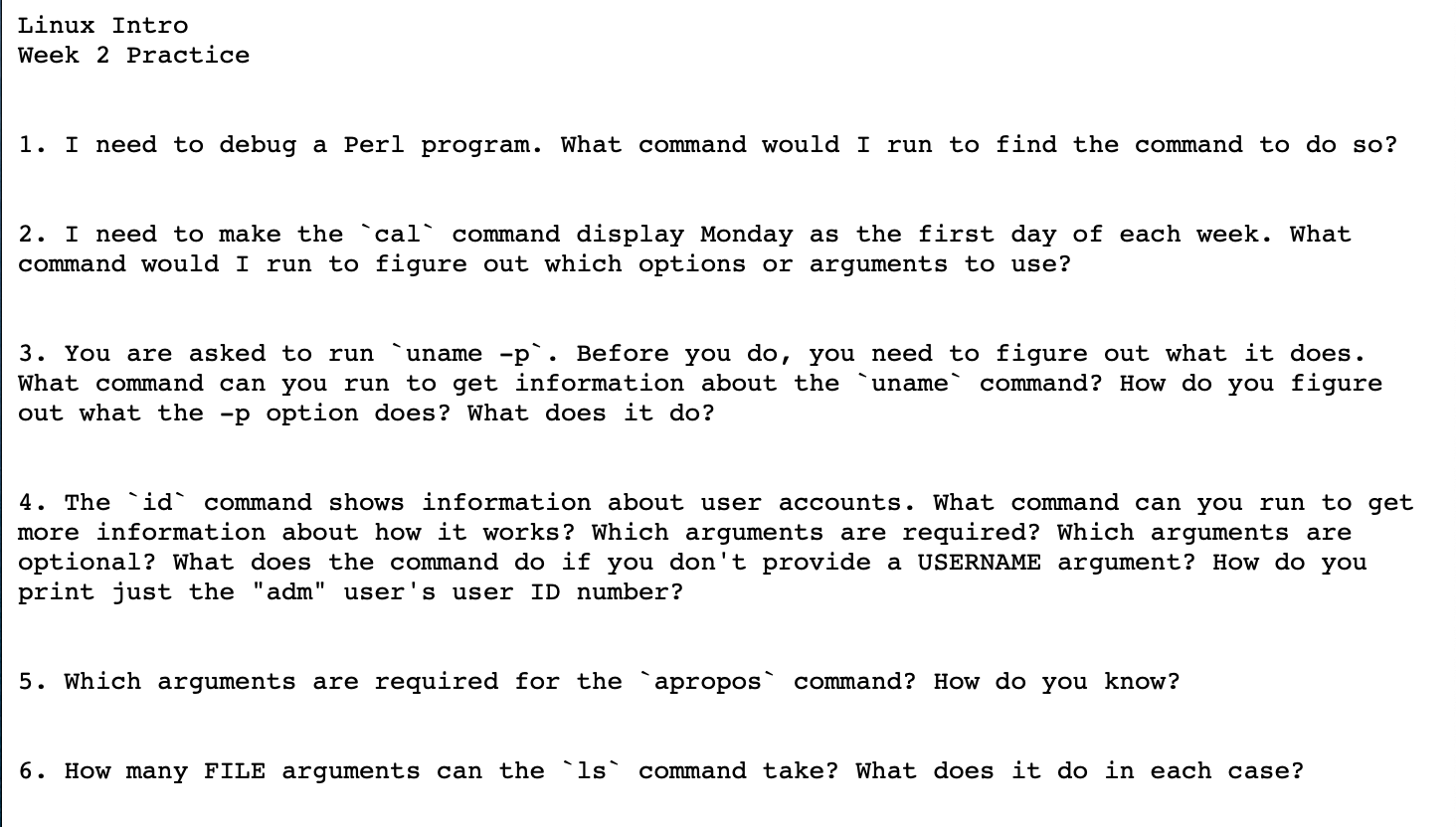  Linux Intro Week 2 Practice 1. I need to debug a