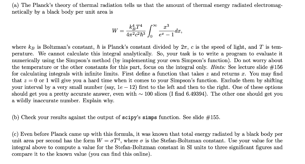 Can You write this in python Please (a) The Planck's theory of