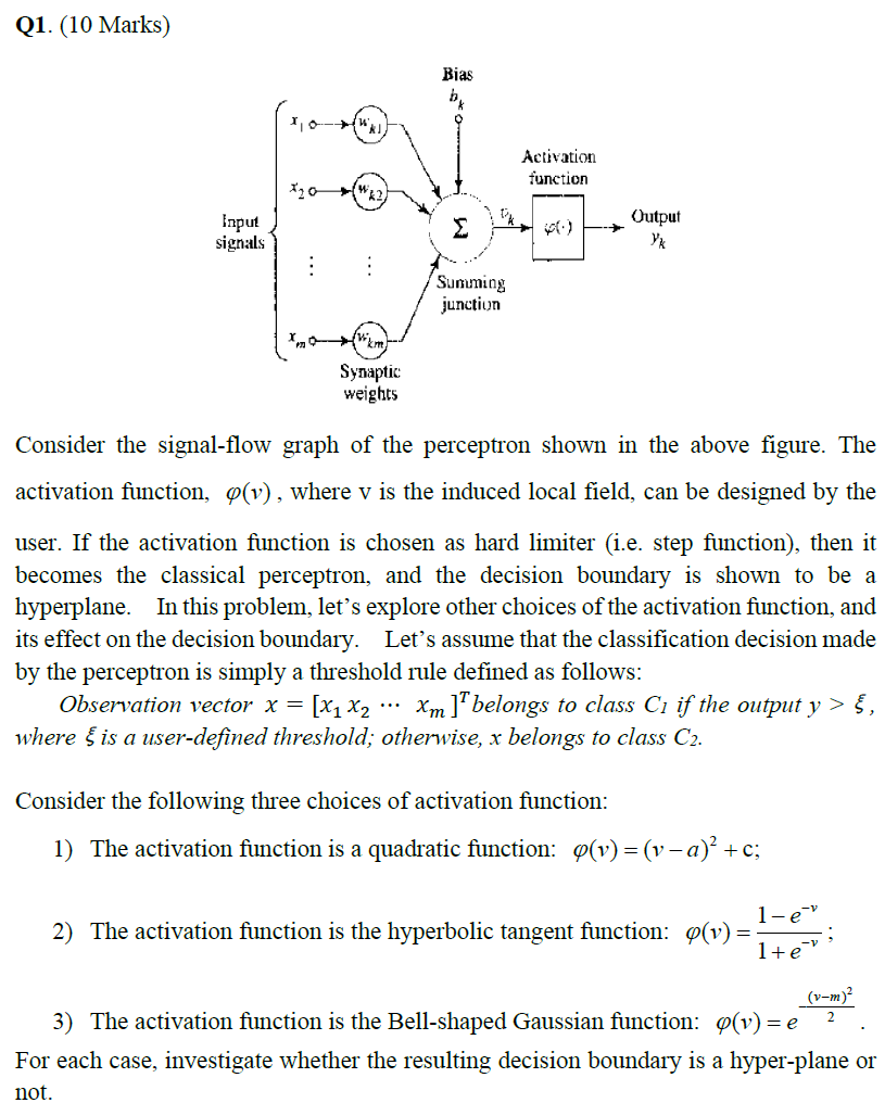  Q1.(10 Marks) Consider the signal-flow graph of the perceptron shown in