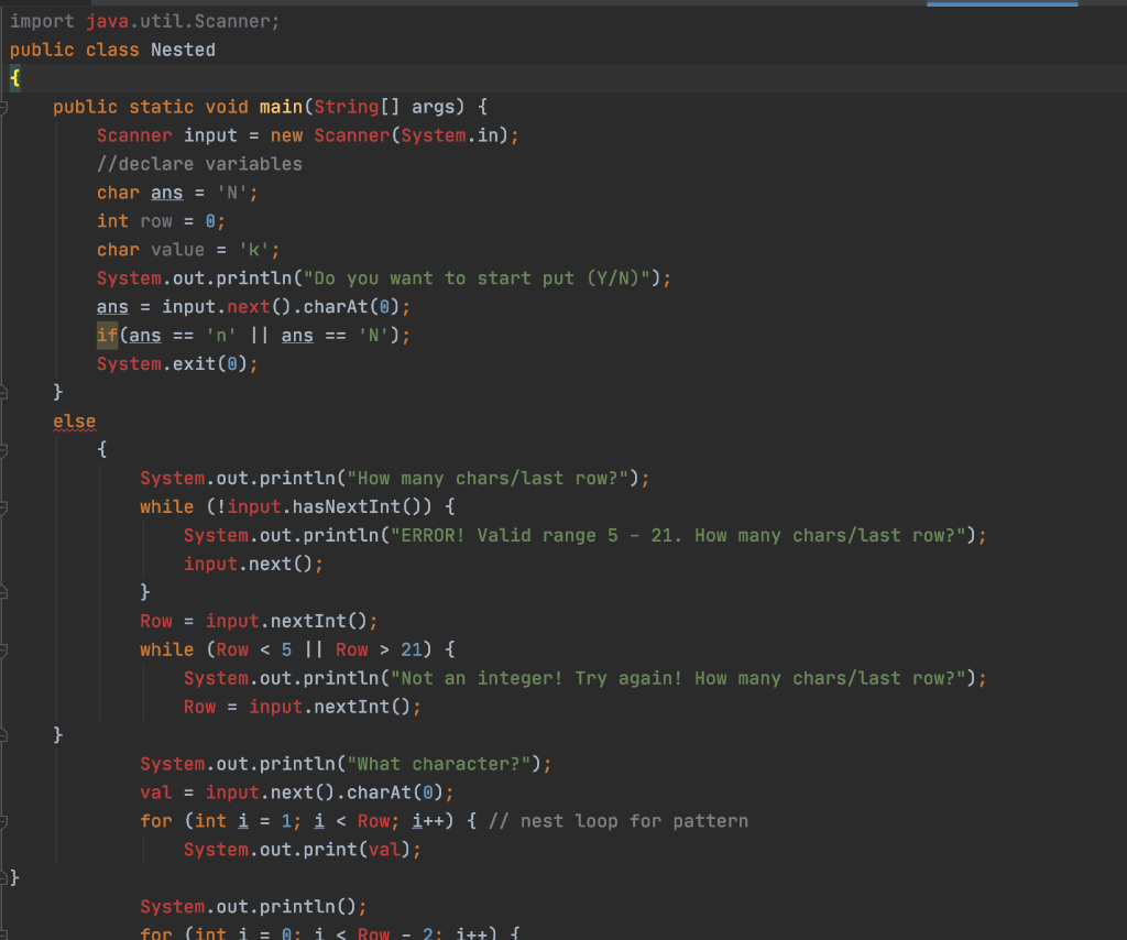 Use nested for loops statements to draw empty boxes of any character