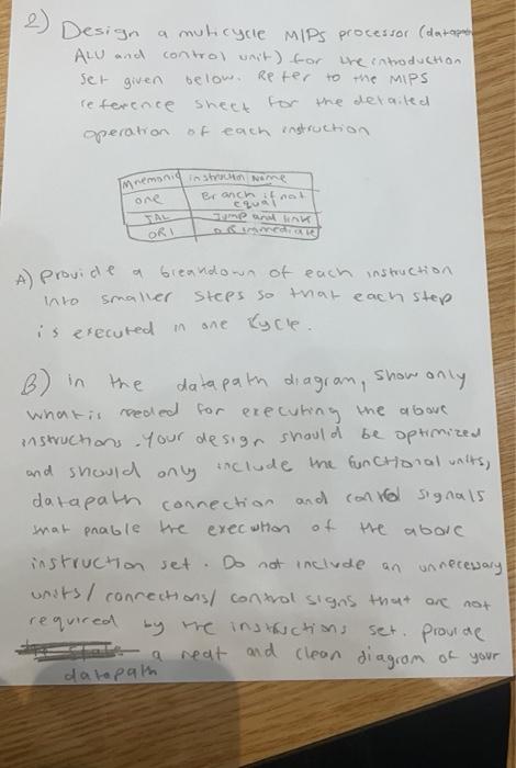  Design a muticycle MIPs processor (datapatan ALU and control unit) for