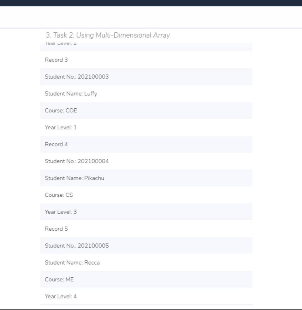 ID, Name, Course and Year Level. The program will apply the concepts