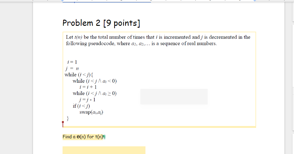  Problem 2 [9 points] Let t(n) be the total number of