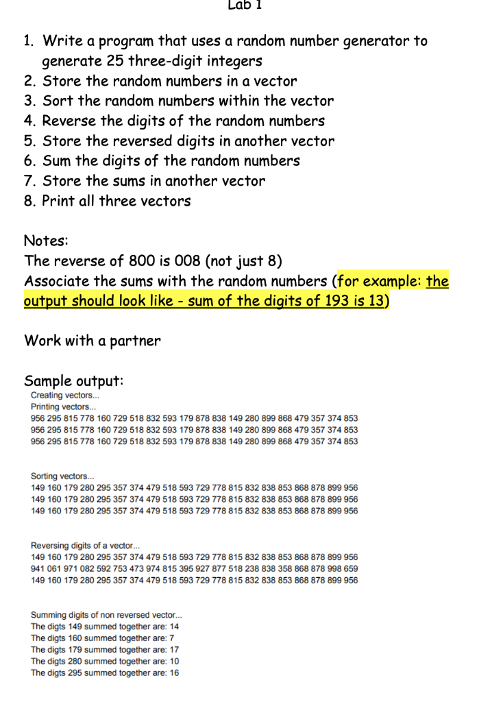 The code should be in C++ Lab 1 1. Write a program