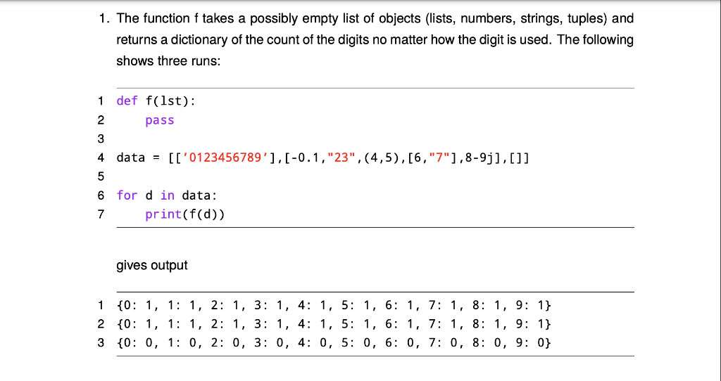  python please 1. The function f takes a possibly empty list