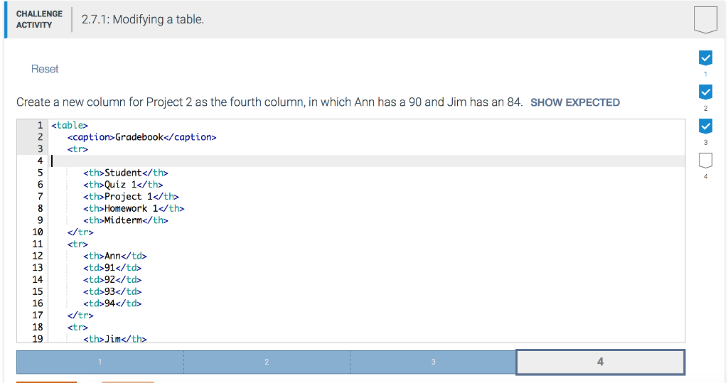 URGENT NEED HELP: CHALLENGE 2.7.1: Modifying a table Reset Create a new
