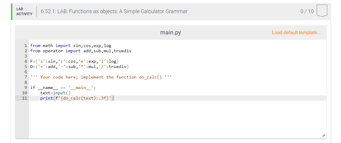 Calculator Grammar Write a function do_calc() capable of evaluating a binary arithmetic