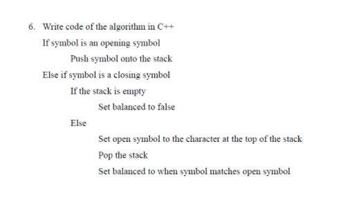 6. Write code of the algorithm in C++ If symbol is