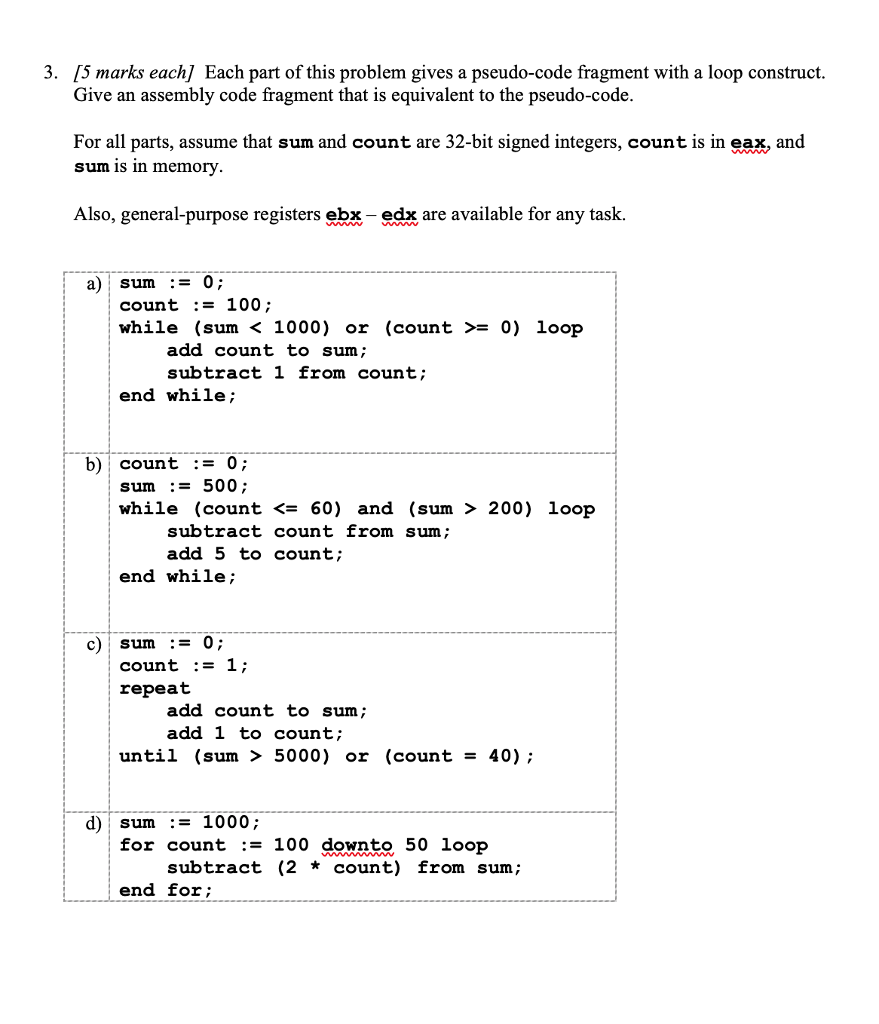 Hello! I need help solving this Assembly Language programming question. 3. [5