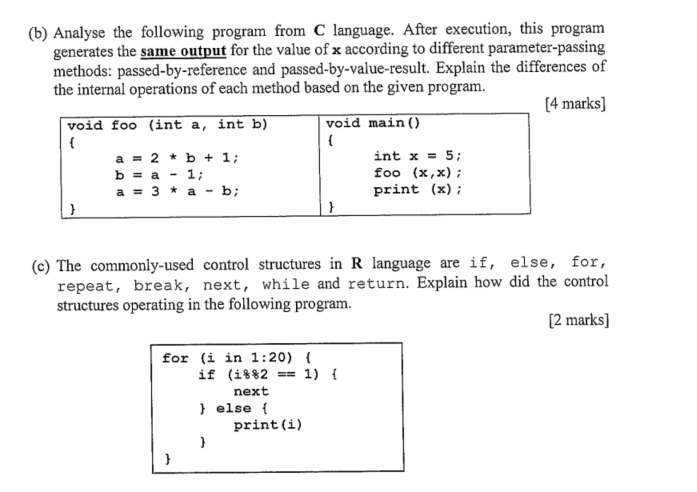  (b) Analyse the following program from C language. After execution, this