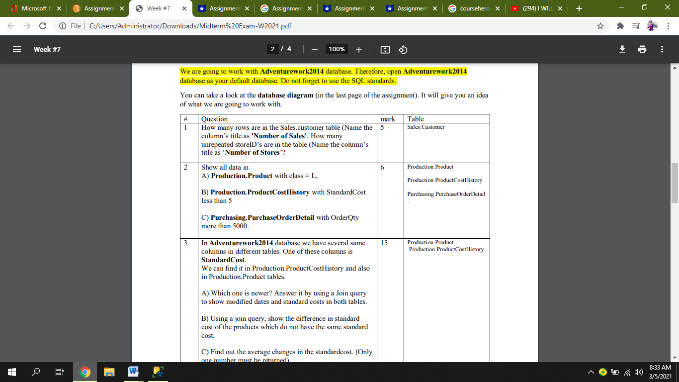  Microsoft X B Assignment X Week #7 * Assignment X G