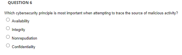 Cyber Security & Forensics QUESTION 6 Which cybersecurity principle is most important