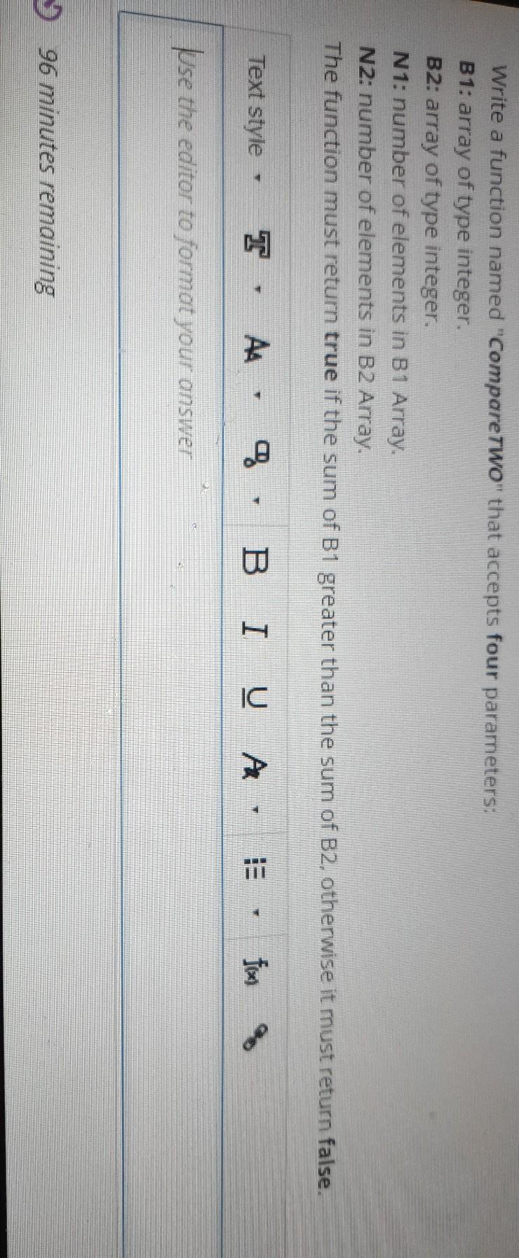  Write a function named "Compare two" that accepts four parameters: B1:
