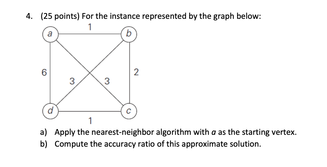  4. (25 points) For the instance represented by the graph below:
