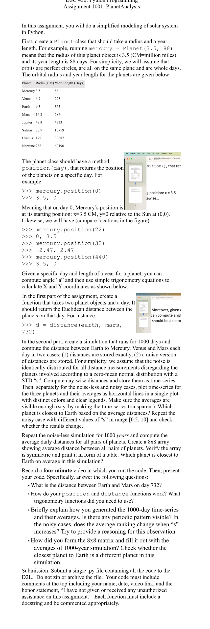  Assignment 1001: PlanetAnalysis In this assignment, you will do a simplified