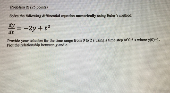  MatLab Solve the following differential equation numerically using Euler's method: dy/dt