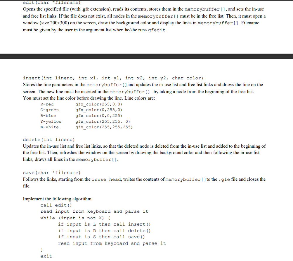 In this project, you will implement a simple graphics editor named gfedit.