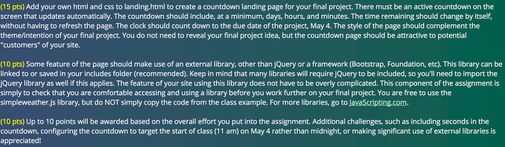 mins and secs. By start of class (11 am) on May 4