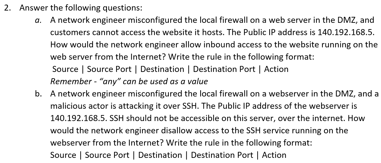  Answer the following questions: a. A network engineer misconfigured the local
