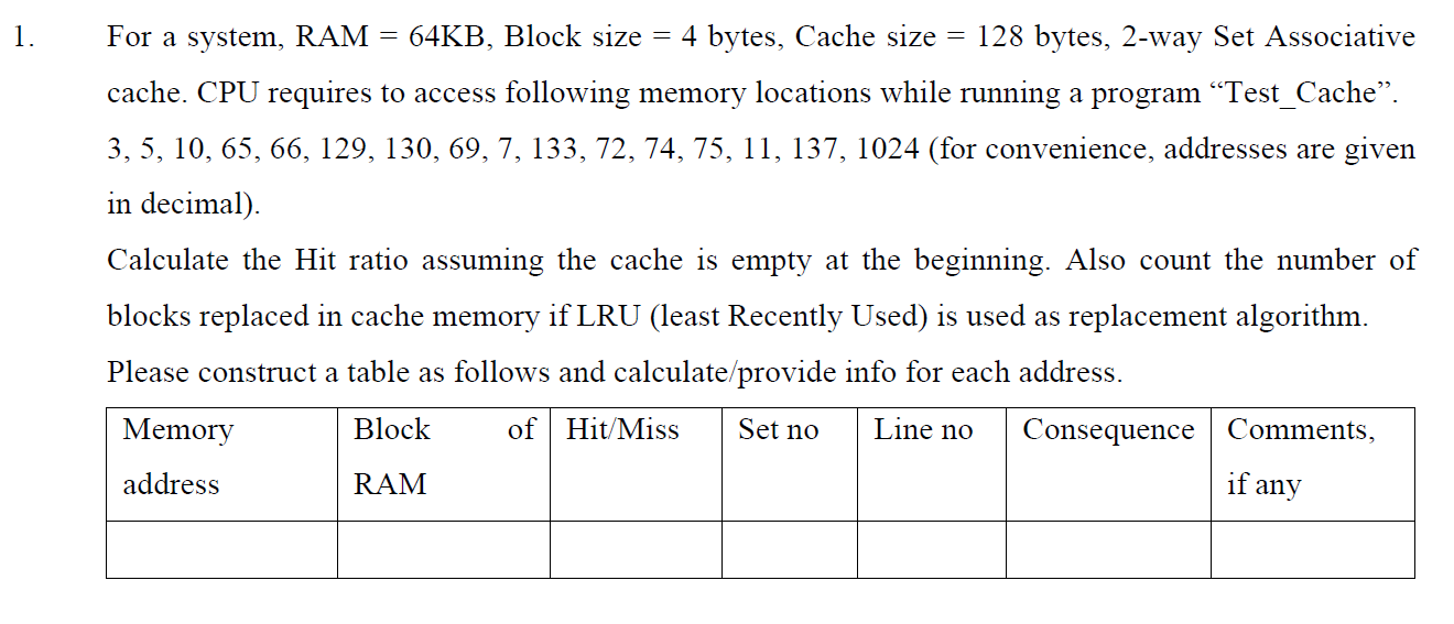 1. = = For a system, RAM 64KB, Block size 4