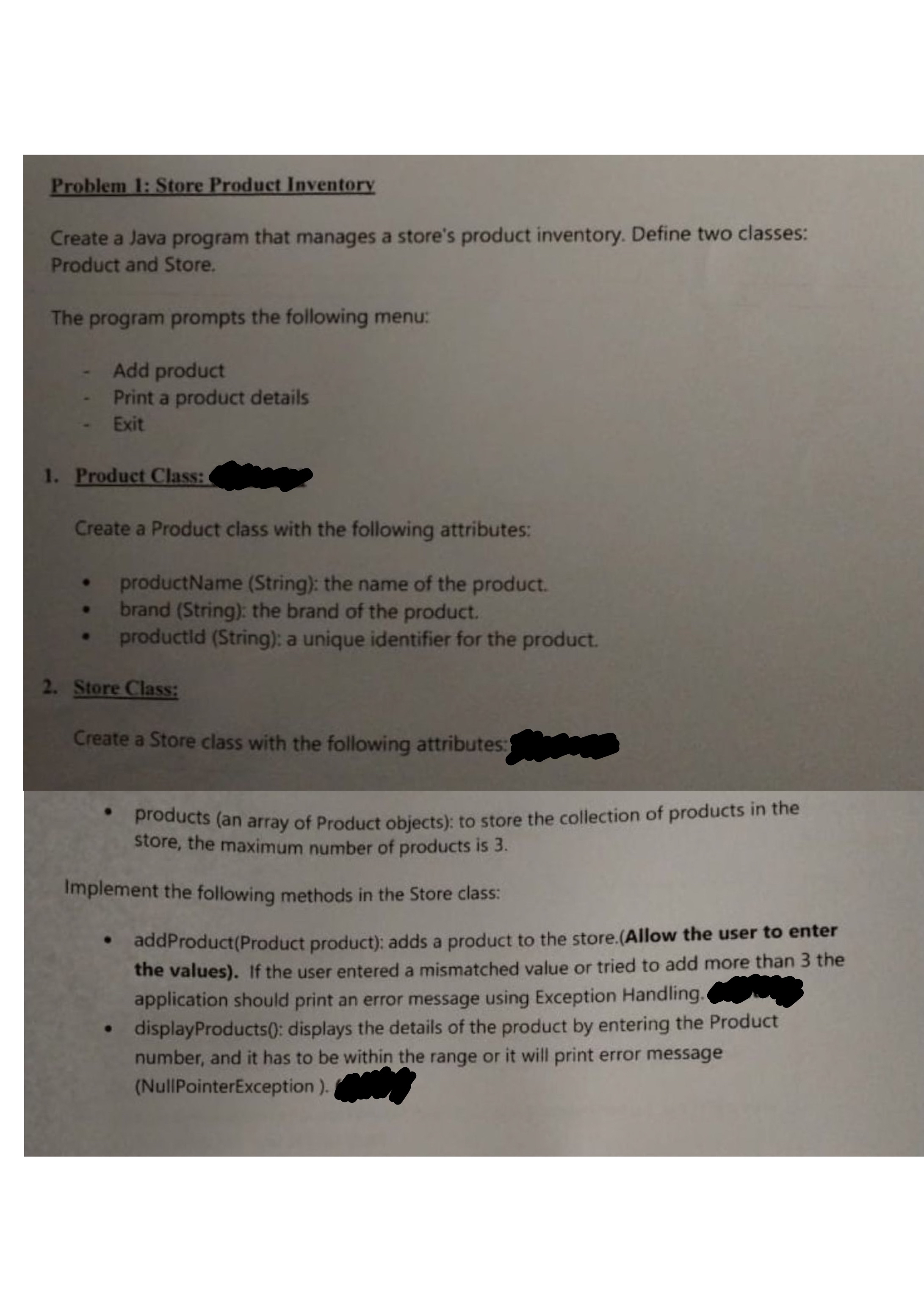  Problem 1: Store Product Inventory Create a Java program that manages
