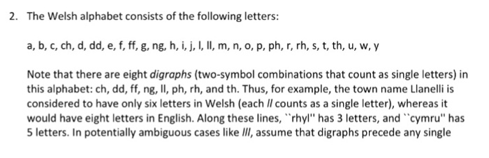 This program is in Java. 2. The Welsh alphabet consists of
