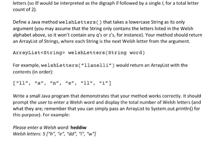 the following letters: a, b, c, ch, d, dd, e, f, ff,