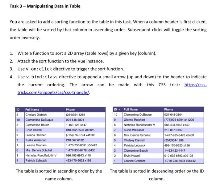  You are asked to add a sorting function to the table