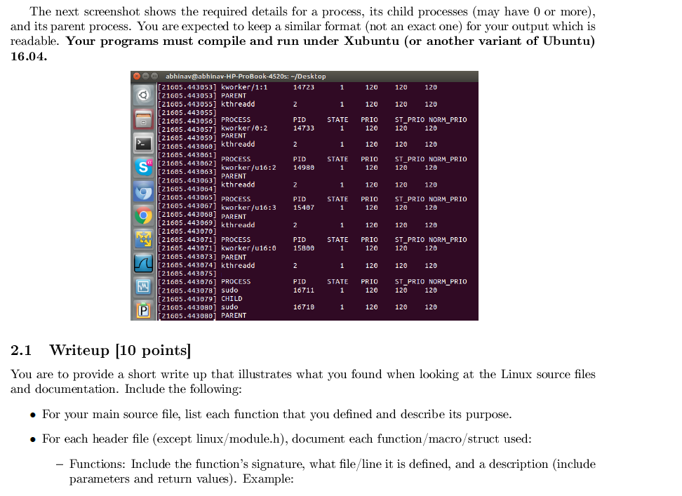 a LKM for the Linux kernel that displays the following details for